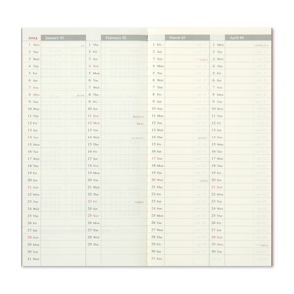 Traveler's Company Notebook Refill 2024 Weekly vertical - A5-