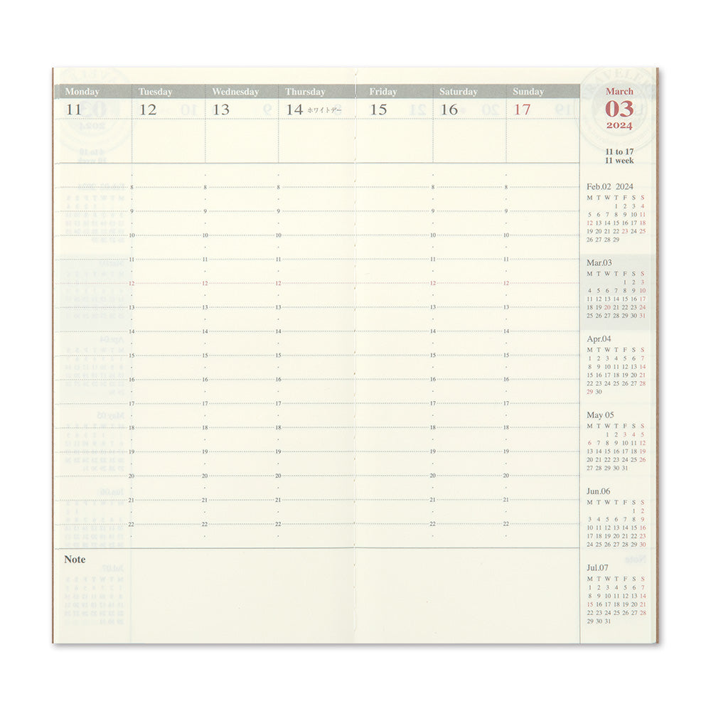 Traveler's Company Notebook Refill 2024 Weekly vertical - A5-