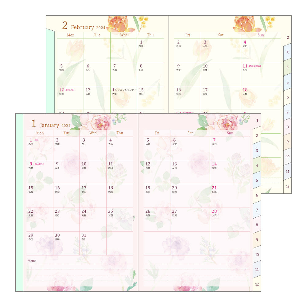 Midori Pocket Diary Country Time Flower 2024 - B6
