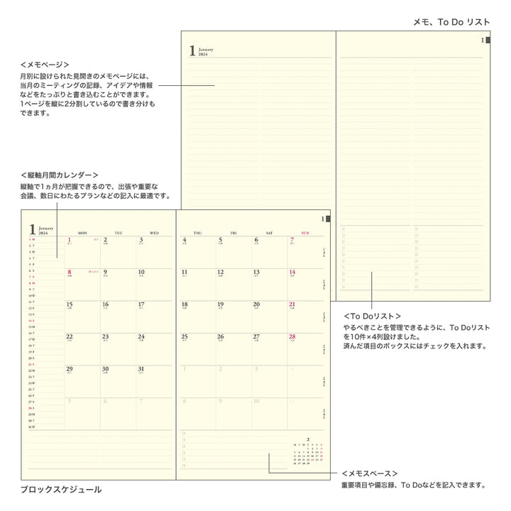 Midori Professional Diary PRD Monthly Block Black 2024 - Slim