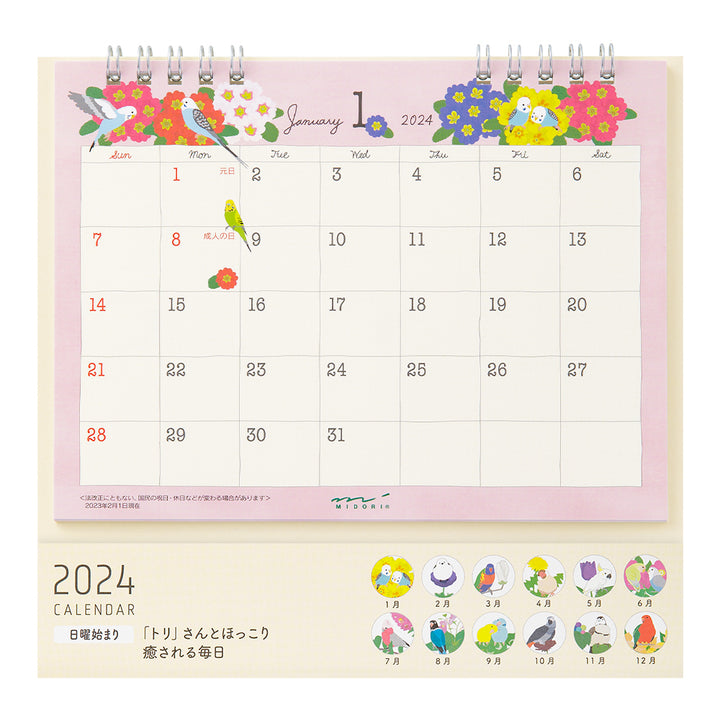 Midori Calendar Ring Bird 2024 - M