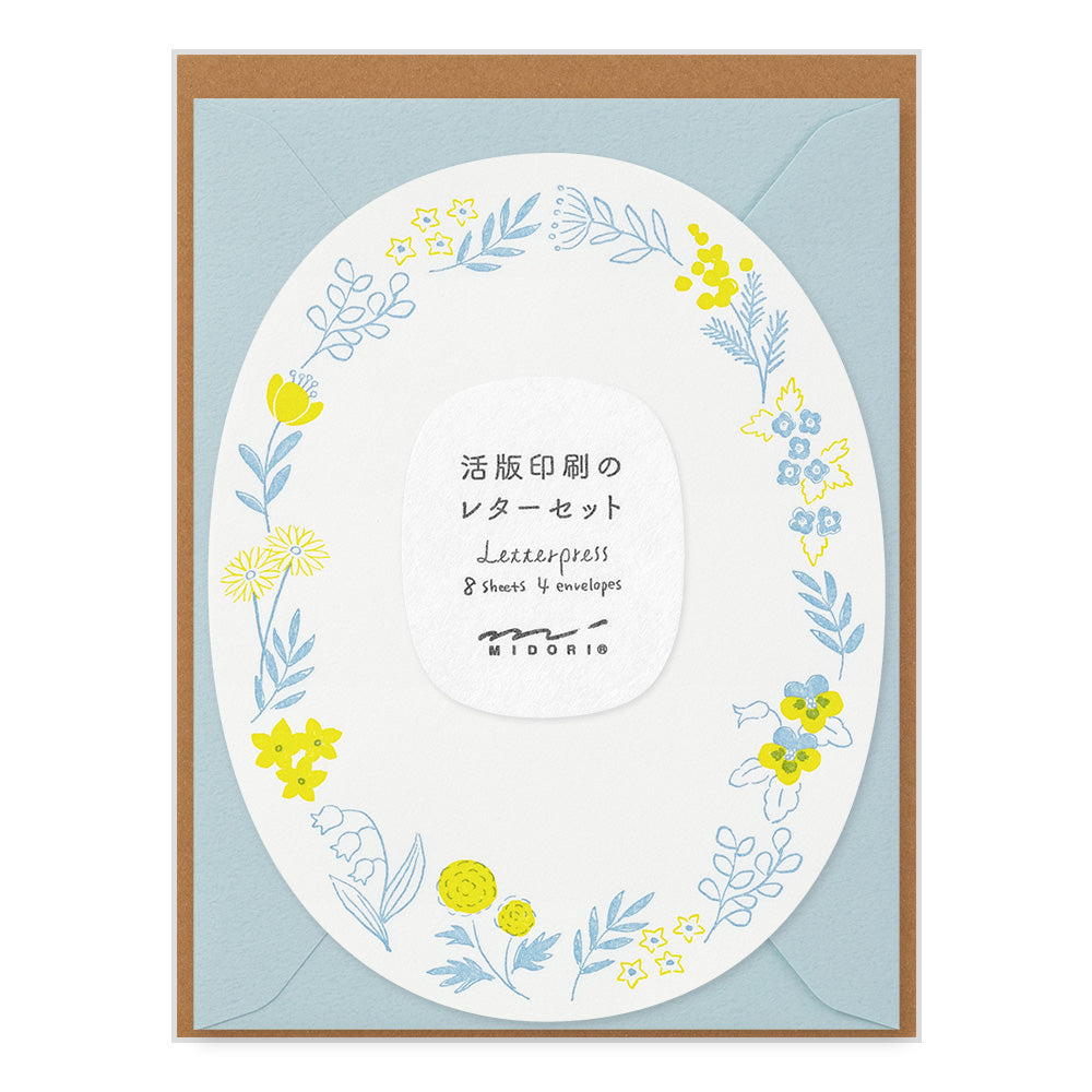 Midori Letter Set 490 Letterpress Die-cut - Wreath Blue