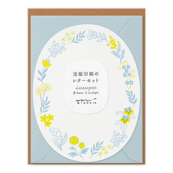 Midori Letter Set 490 Letterpress Die-cut - Wreath Blue