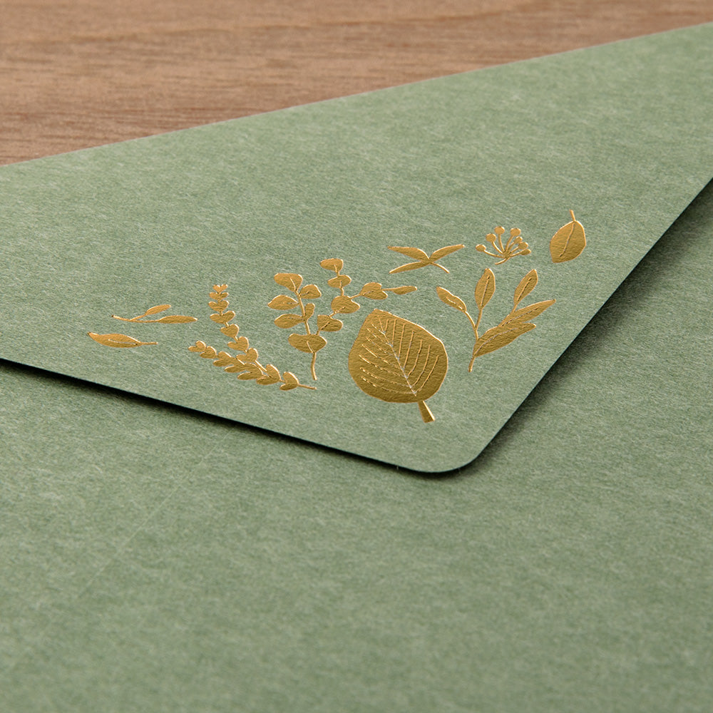 Midori Letter Set 507 Foil Stamped Envelopes - Leaves