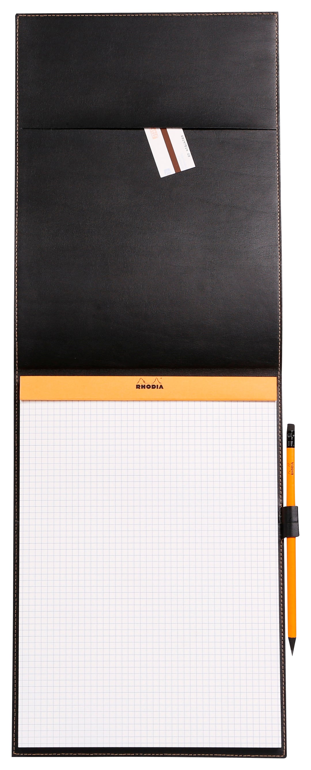 Rhodia Boutique Orange Stapled Square Ruled Notepad with Leatherette Cover - A4