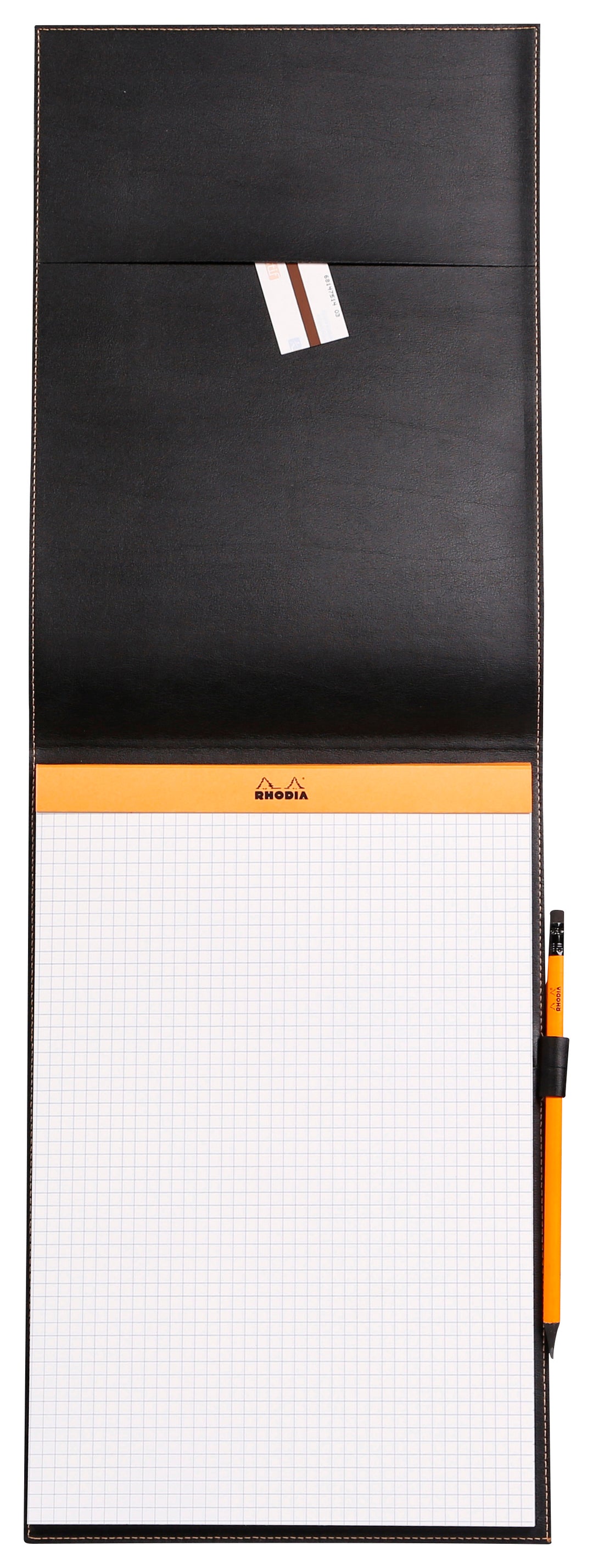 Rhodia Boutique Black Stapled Square Grid Ruled Notepad with Leatherette Cover - A4+