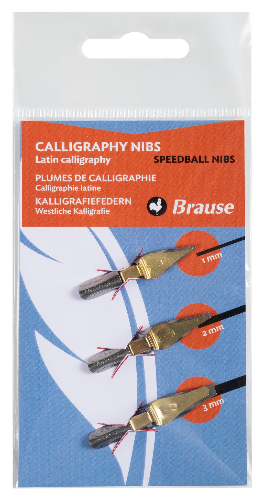 Brause Set of 3 Writing Nibs - Speedball 1 mm/2 mm/3 mm