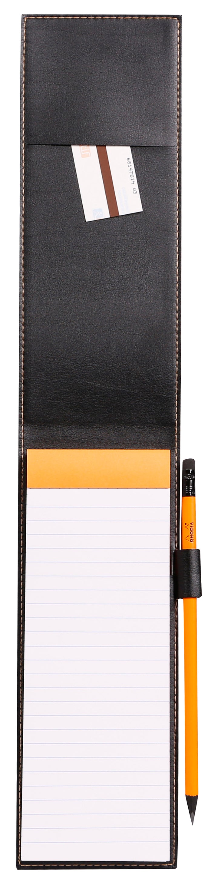 Rhodia Boutique Orange Stapled Line Ruled Notepad with Leatherette Cover - 220 mm x 84 mm