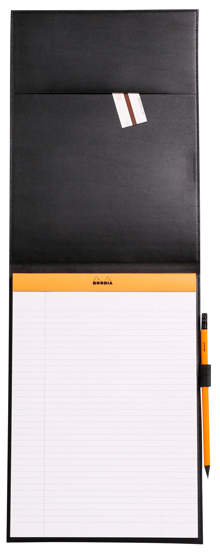 Rhodia Boutique Black Stapled Line Ruled Notepad with Leatherette Cover - A4