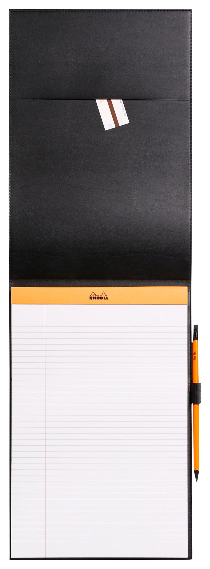 Rhodia Boutique Orange Stapled Line Ruled Notepad with Leatherette Cover - A4+