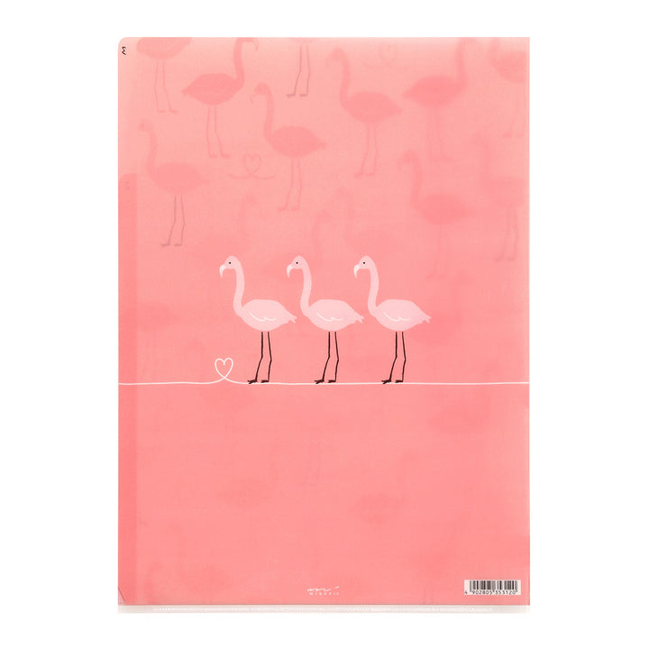 Midori 3 Pockets Clear A4 Folder - Flamingo