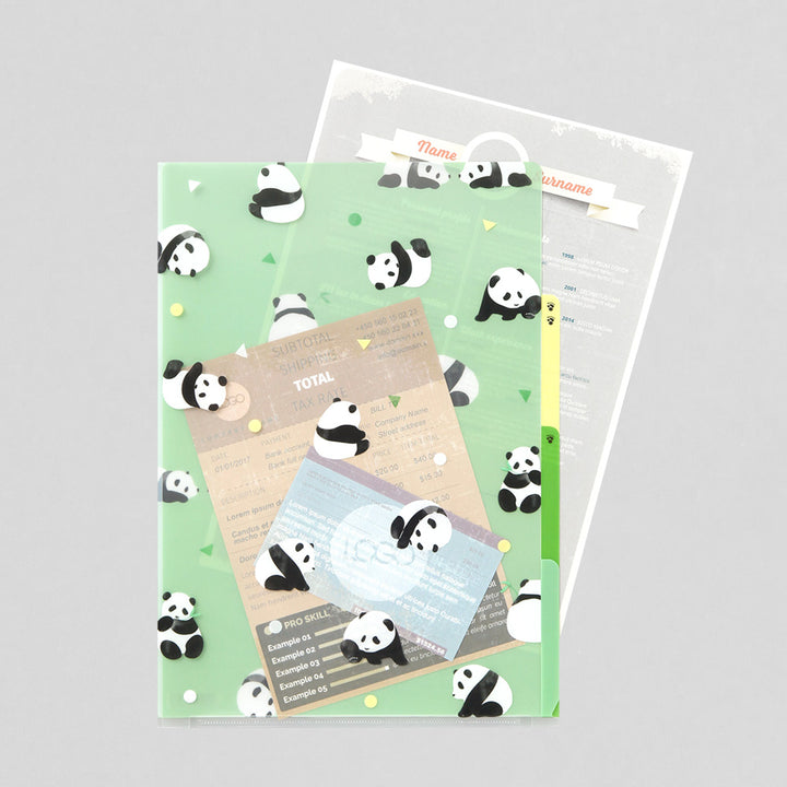 Midori 3 Pockets Clear A4 Folder - Panda