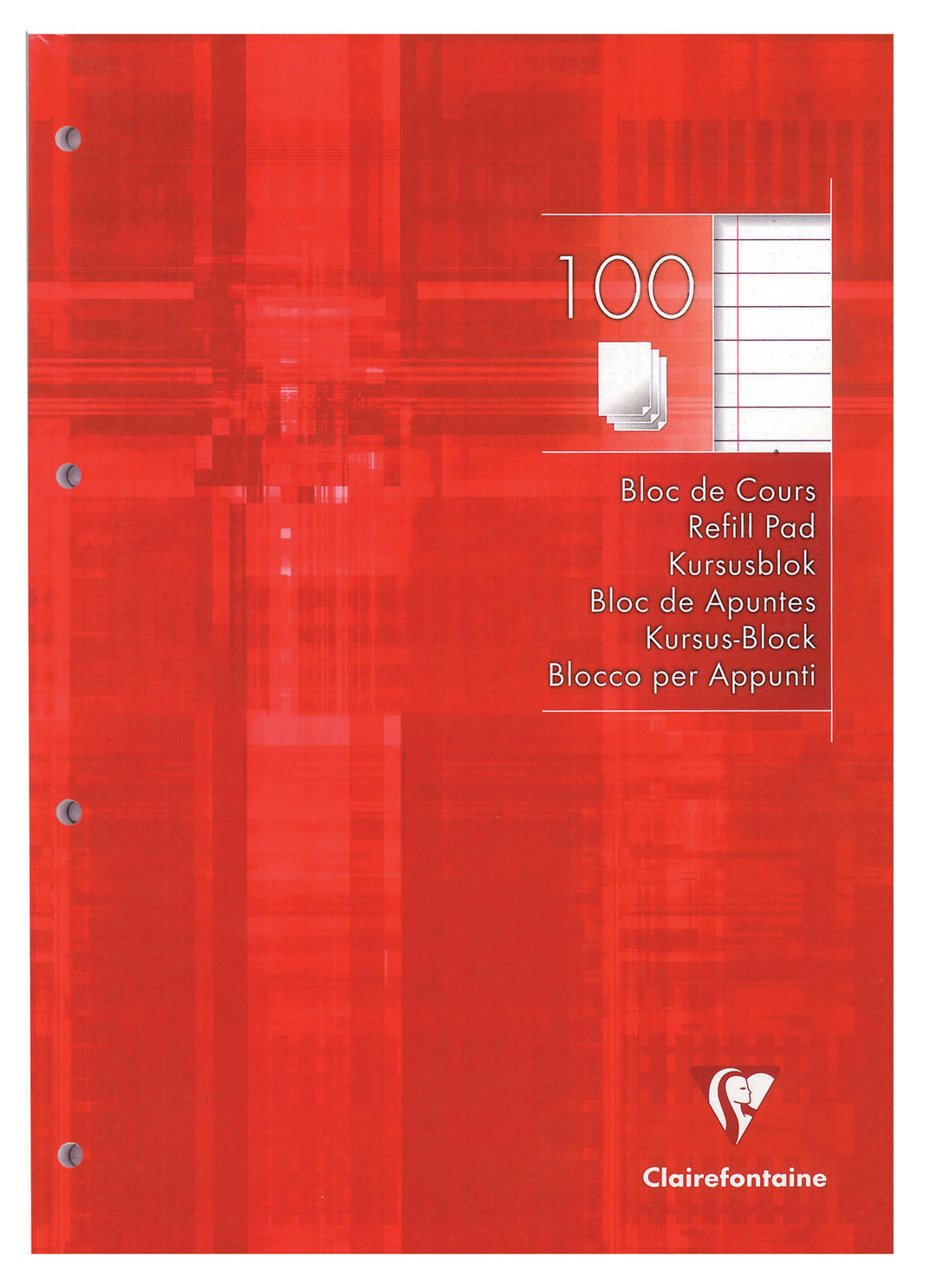 Clairefontaine Basics Red Four Side Punched Line + Margin Notepad - A4
