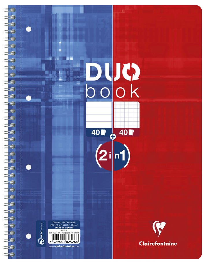 Clairefontaine Duo Line + Square Ruled Wirebound Functional Notebook - A4+ - 297 mm x 225 mm