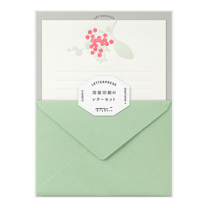 Midori Letter Set 460 Press Bouquet Red