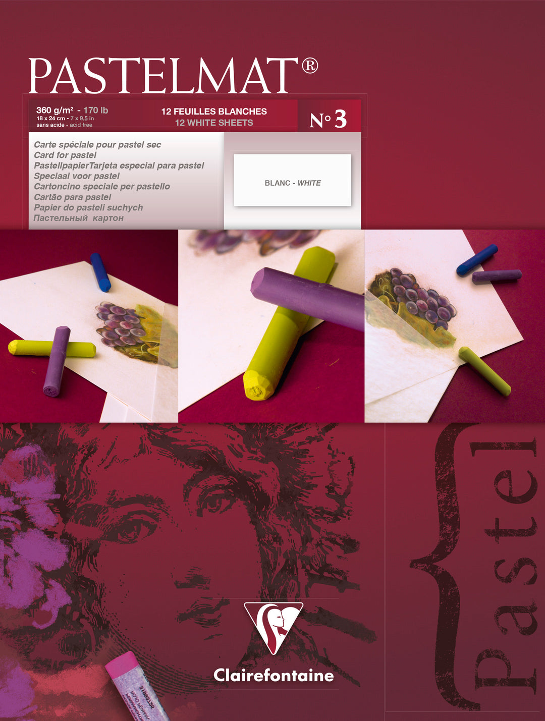 Clairefontaine Fine Art Pastelmat No.3 360g White Paper Glued Pad