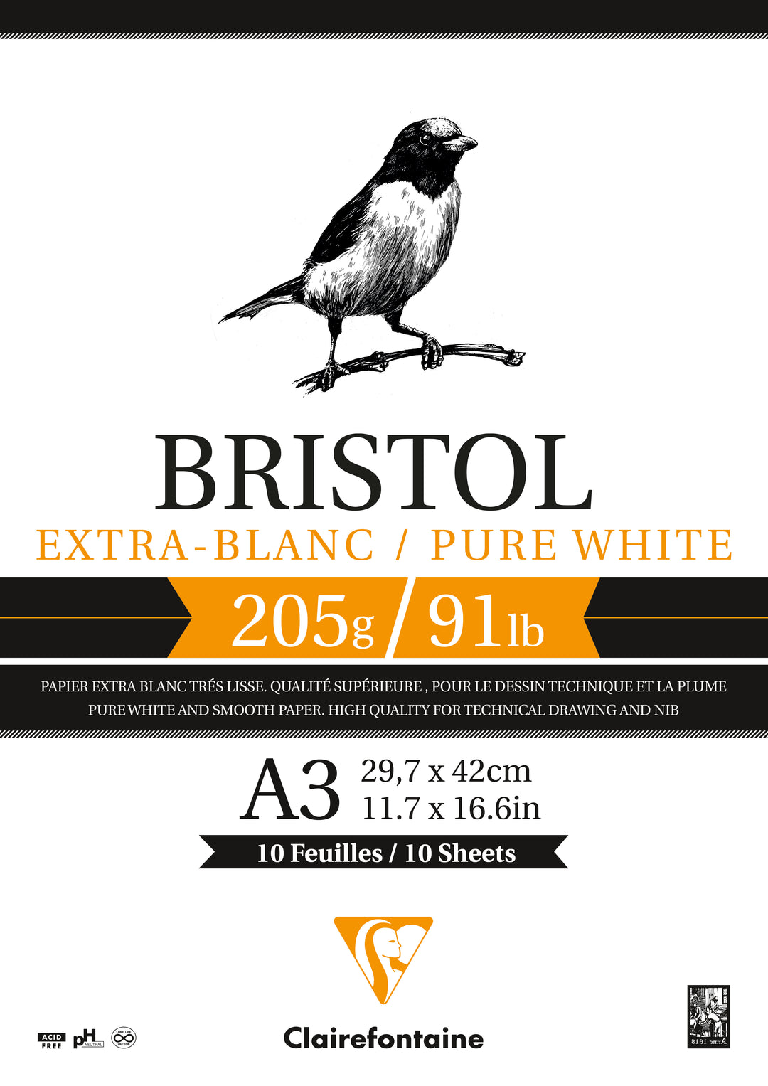 Clairefontaine Fine Art Bristol White Sketch Pad 205g Glued Pad
