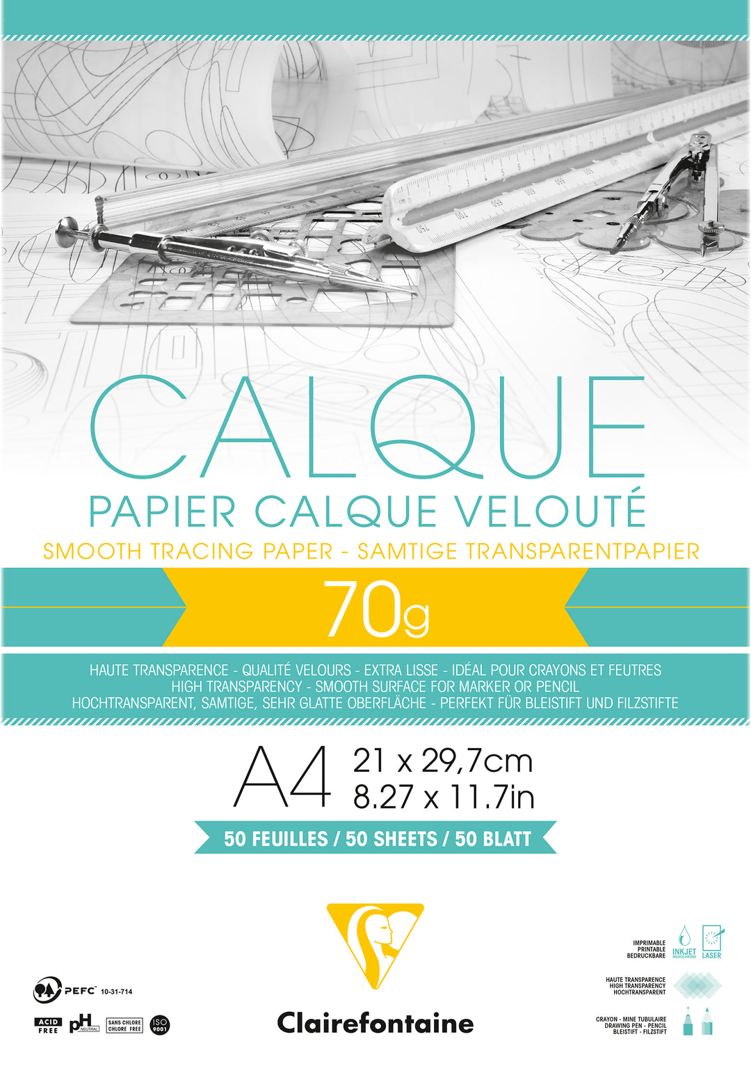 Clairefontaine Fine Art Tracing Paper 70/75g Glued Pad