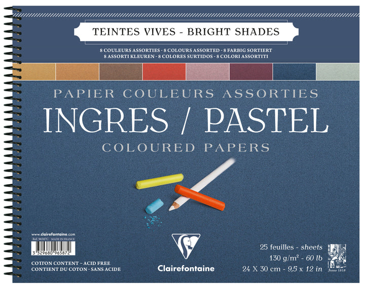 Clairefontaine Fine Art Ingres Pastel 130g Bright Shades Paper Wirebound Pad