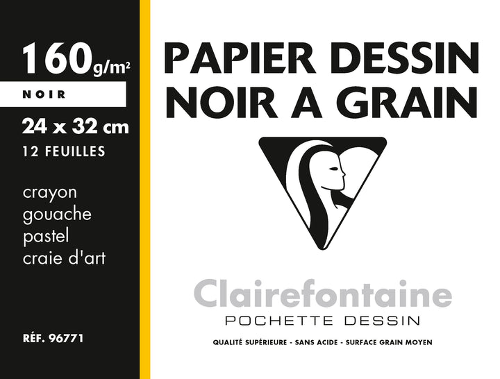Clairefontaine Fine Art Grained Etival Drawing Paper 160g 12 Black Sheets - 320 mm x 240 mm