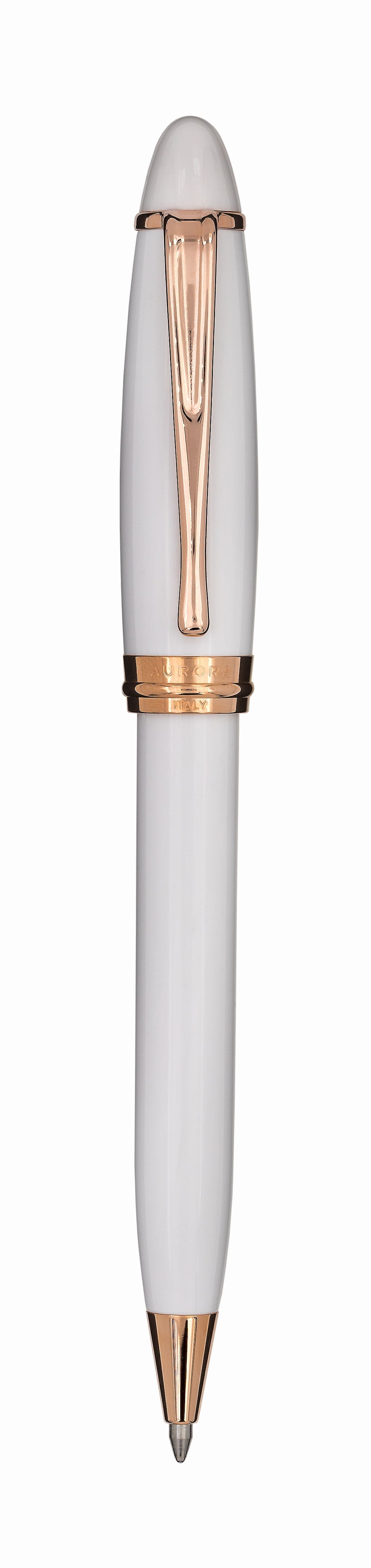 Aurora Ipsilon Resin White with Rose Gold Trims Ballpoint Pen