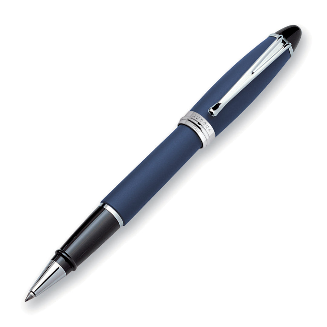 Aurora Ipsilon Satin Blue with Chrome Trims Rollerball Pen