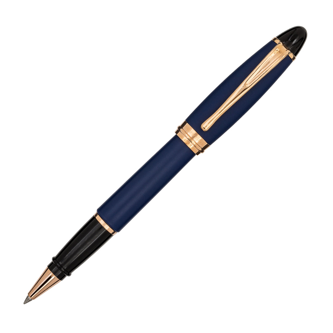 Aurora Ipsilon Satin Blue with Rose Gold Trims Rollerball Pen