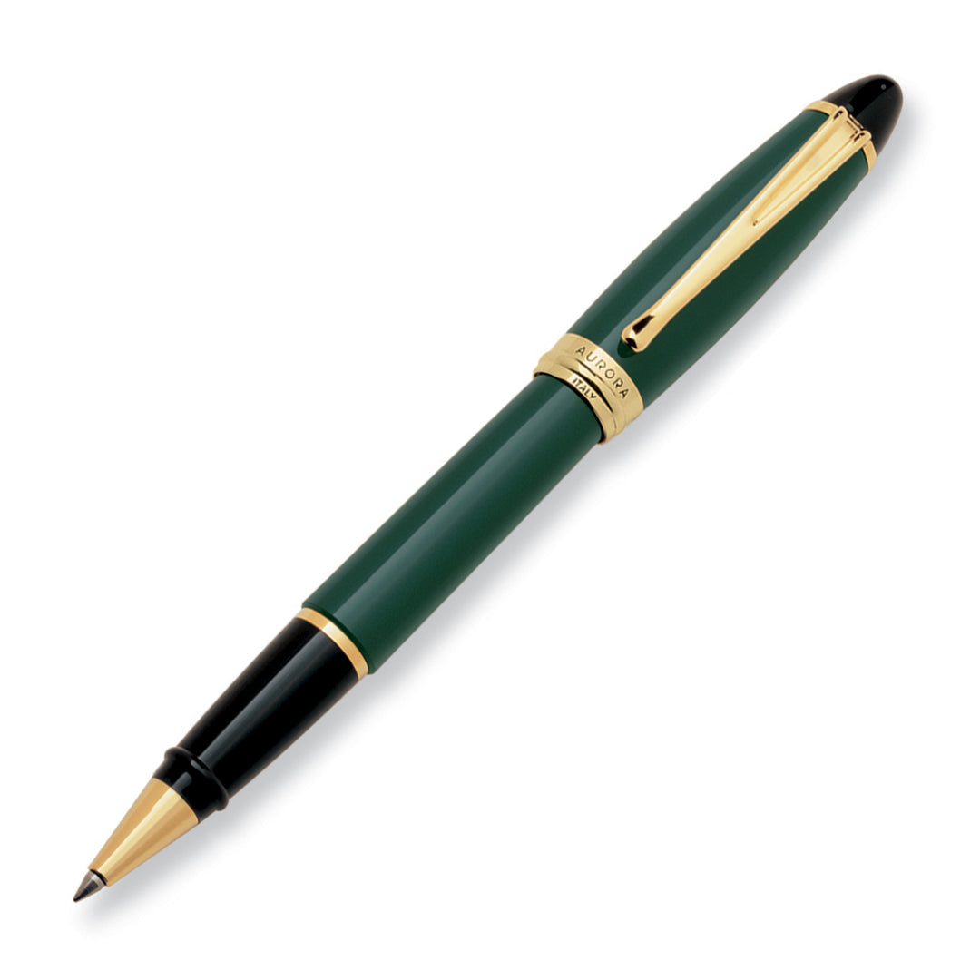 Aurora Ipsilon Resin Green with Gold Trims Rollerball Pen