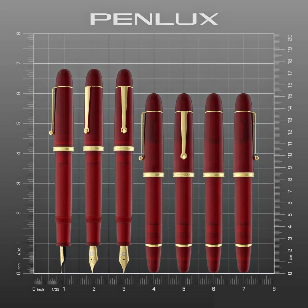 Penlux Masterpiece Grande Great Natural Fountain Ink Pen | Daybreak (Red) Body | Piston Filling | Stainless Steel No. 6 Jowo Nibs