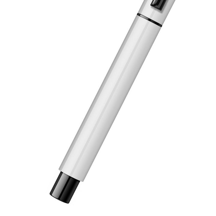 Scrikss Carnival 0.7mm Roller Ball Point Pen - Glossy White Stainless Steel Barrel - Cap, Layered With Epoxy Paint, Stainless Steel Clip With Glossy Black Lacquer, ABS Black Grip